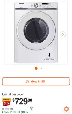 7.5 cu. ft. Vented Stackable Electric Dryer in White with Sensor Dry - Image 1