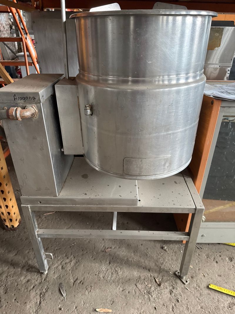 3 gallon tilting steam jacket electric kettle on custom stand - Image 1