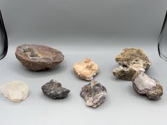 Natural Mineral Specimen Lot Including Agate Thunderegg Geode Halves - Image 1