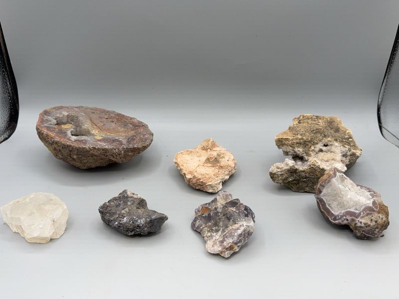 Natural Mineral Specimen Lot Including Agate Thunderegg Geode Halves - Image 1