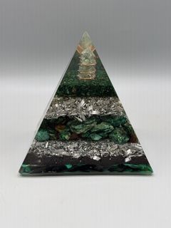 Pyramid Paperweight with Fuchsite, Metals, Shells - Image 1