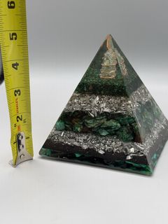 Pyramid Paperweight with Fuchsite, Metals, Shells - Image 2