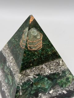 Pyramid Paperweight with Fuchsite, Metals, Shells - Image 3