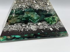 Pyramid Paperweight with Fuchsite, Metals, Shells - Image 4