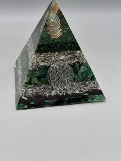 Pyramid Paperweight with Fuchsite, Metals, Shells - Image 5