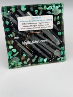 Pyramid Paperweight with Fuchsite, Metals, Shells - Image 6
