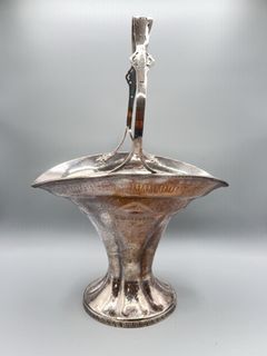 Antique Silver Plate Bride's Basket With Tall Handle - Image 1