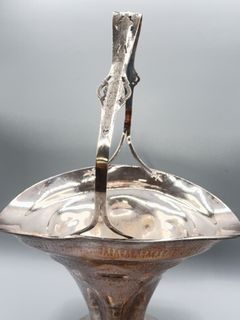 Antique Silver Plate Bride's Basket With Tall Handle - Image 3