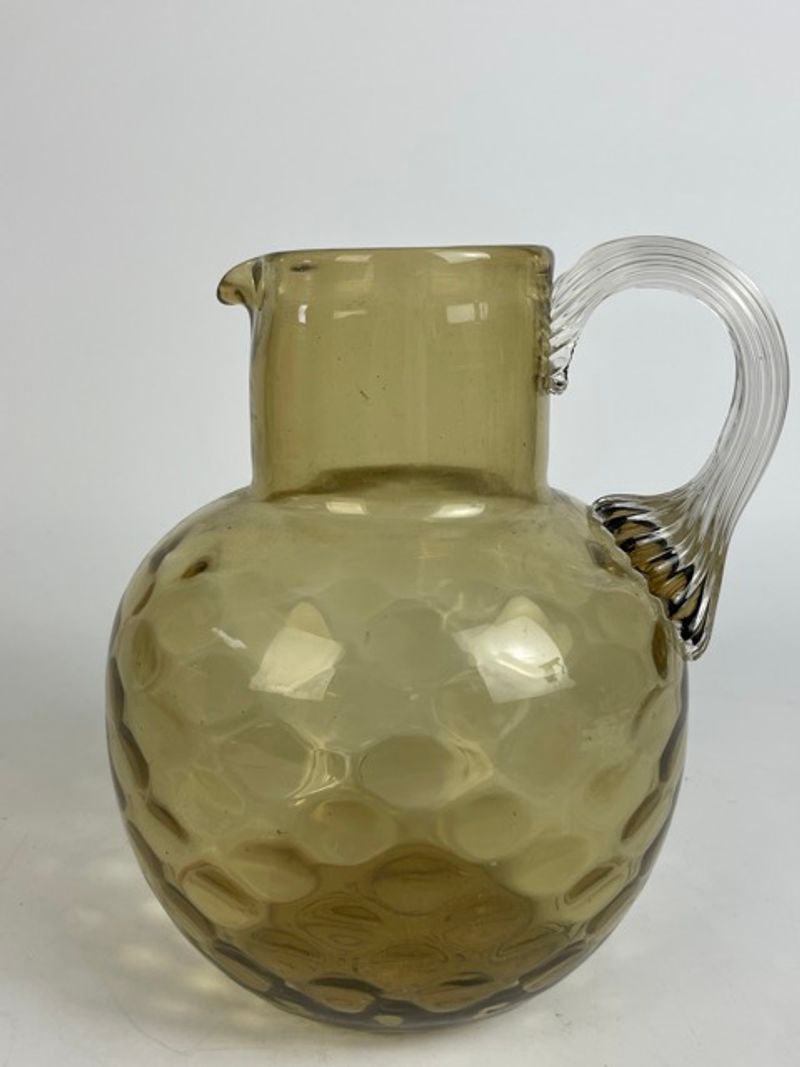 Vintage Glass Amber Thumbprint Ball Pitcher