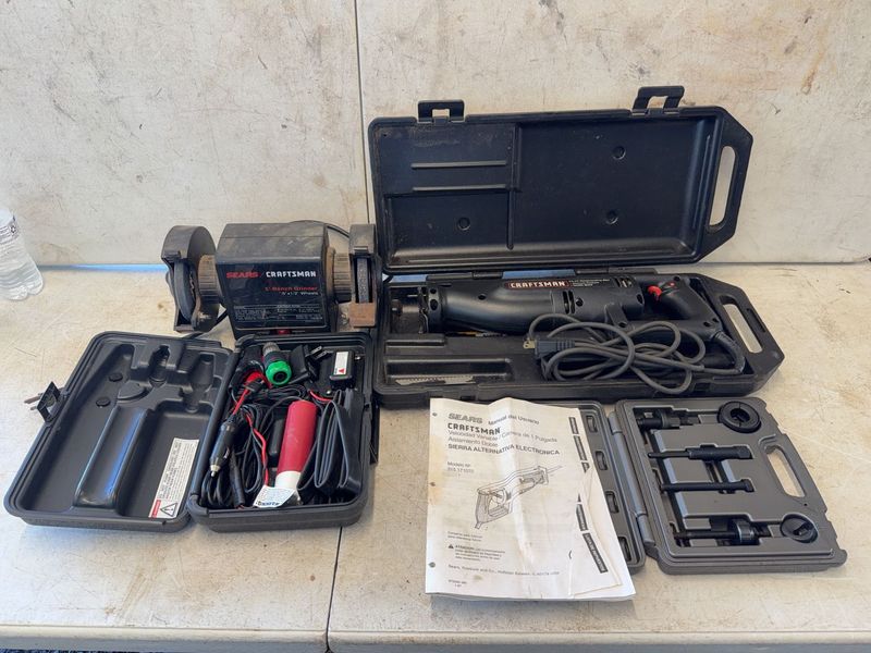 Craftsman Tool Lot, Bench Grinder, Saw, Kits - Image 1