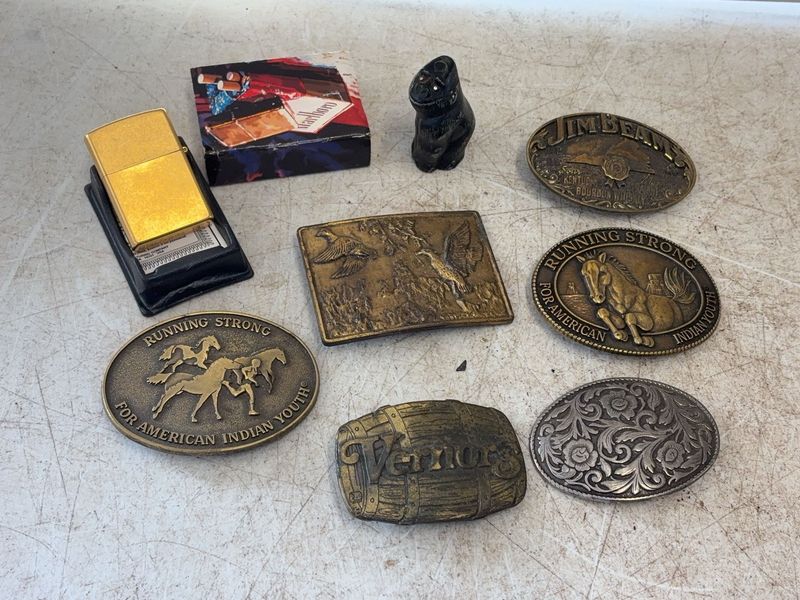 Belt Buckles & Zippo Lighter Lot - Image 1