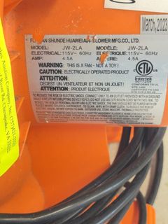 Orange Electric Blower Fan JW-2LA 115V 60Hz - Image 3