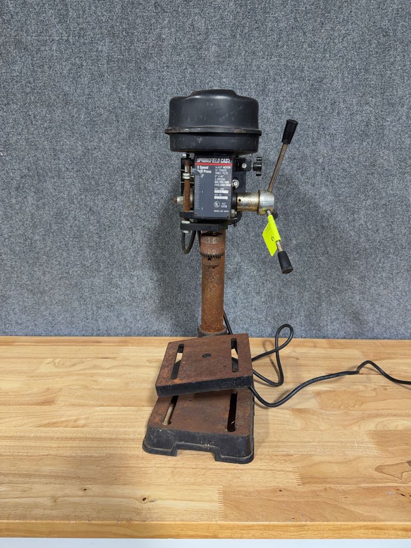 5-Speed Bench Drill Press with Rusted Base - Image 1