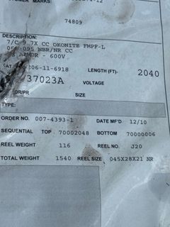Okonite 7 Direct Burial Wire 600 V 7/C9   *Alternate Location* - Image 4