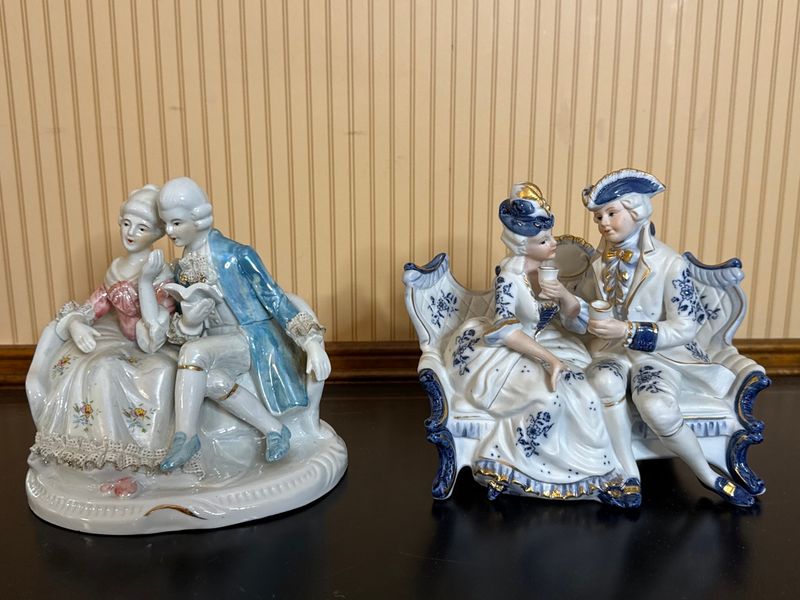 Japanese Norleans Porcelain Victorian Courting Couple Sofa Figurines Set