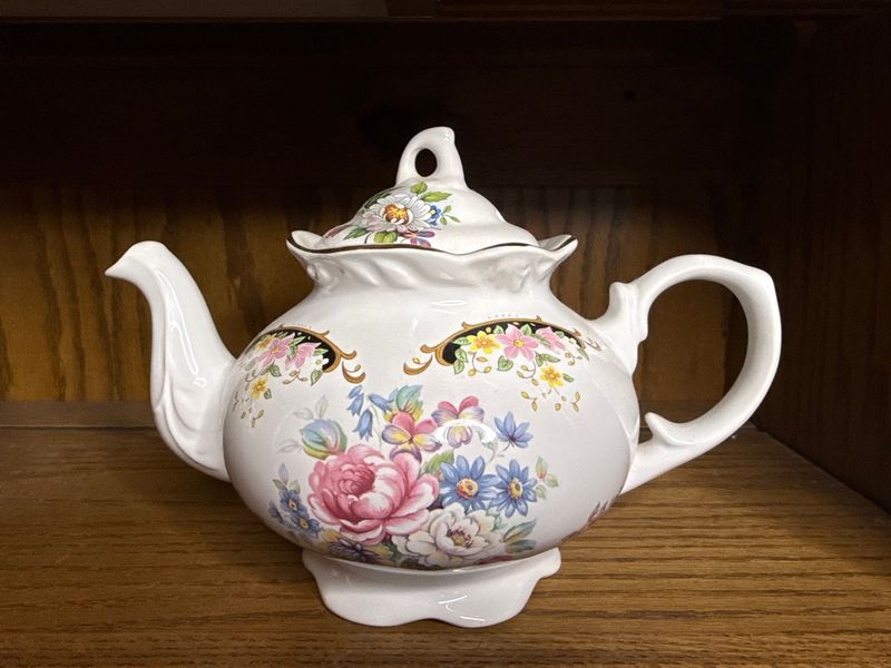 Arthur Wood & Son Staffordshire Floral Teapot with Gold Gilt Trim