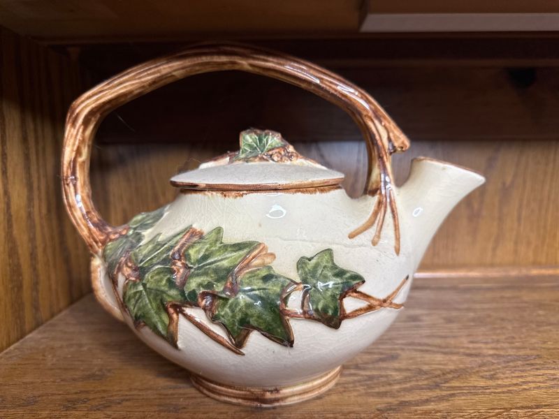 McCoy Ivy Pattern Ceramic Teapot with Tree Branch Handle