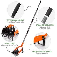 WaLensee 73in.Rotary Hand Cultivator Tool,Adjustable Garden Hand Tiller w/Stainless Steel Pole,2-in-1 Garden Hand Cultivator Tool - Image 2