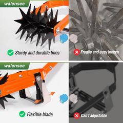 WaLensee 73in.Rotary Hand Cultivator Tool,Adjustable Garden Hand Tiller w/Stainless Steel Pole,2-in-1 Garden Hand Cultivator Tool - Image 3