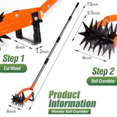 WaLensee 73in.Rotary Hand Cultivator Tool,Adjustable Garden Hand Tiller w/Stainless Steel Pole,2-in-1 Garden Hand Cultivator Tool - Image 4