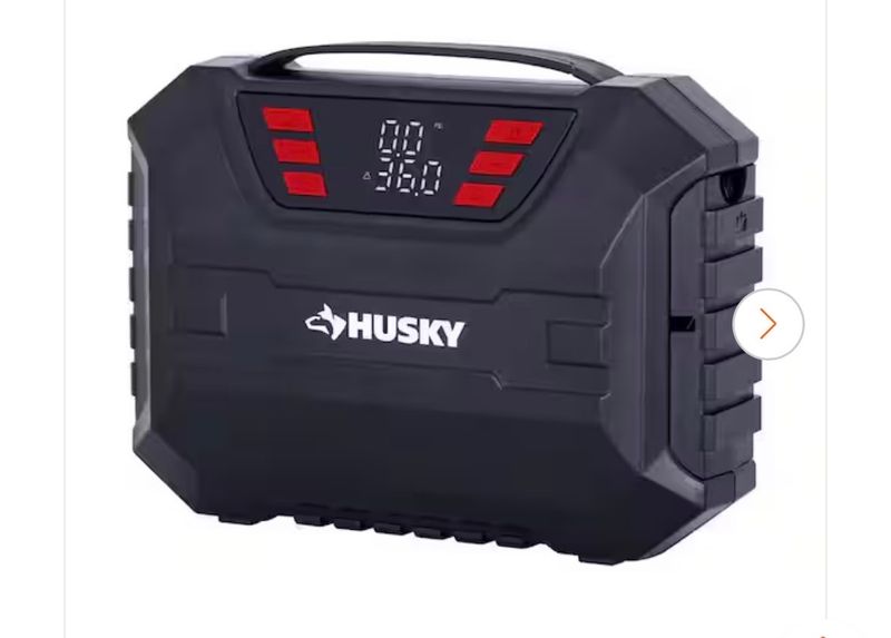 Husky12-Volt DC Compact Quick Flow Air Compressor Air Pump Inflator with Digital Pressure Gauge, LED Light and Auto Shut Off - Image 1