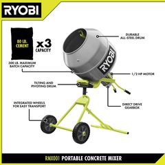 RYOBI 5.0 cu. ft. Portable Corded Concrete Mixer RMX001 - Image 3