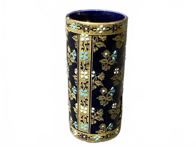 Decorated Cobalt Glass Tumbler