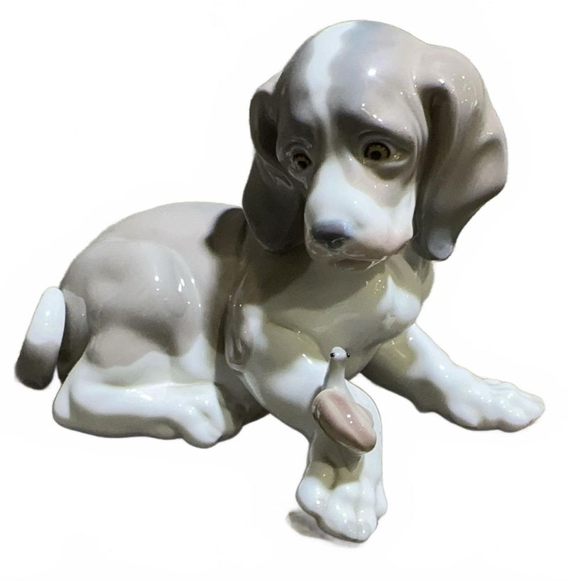 Lladro Porcelain Dog With Snail Figurine