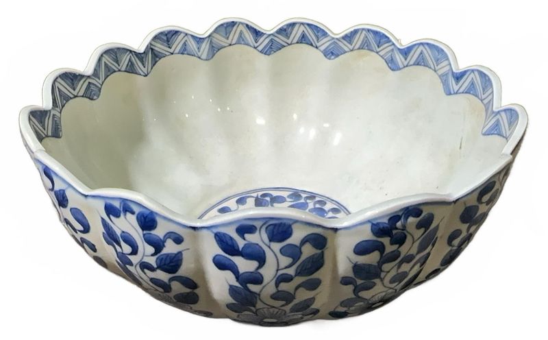Blue and White Floral Porcelain Bowl