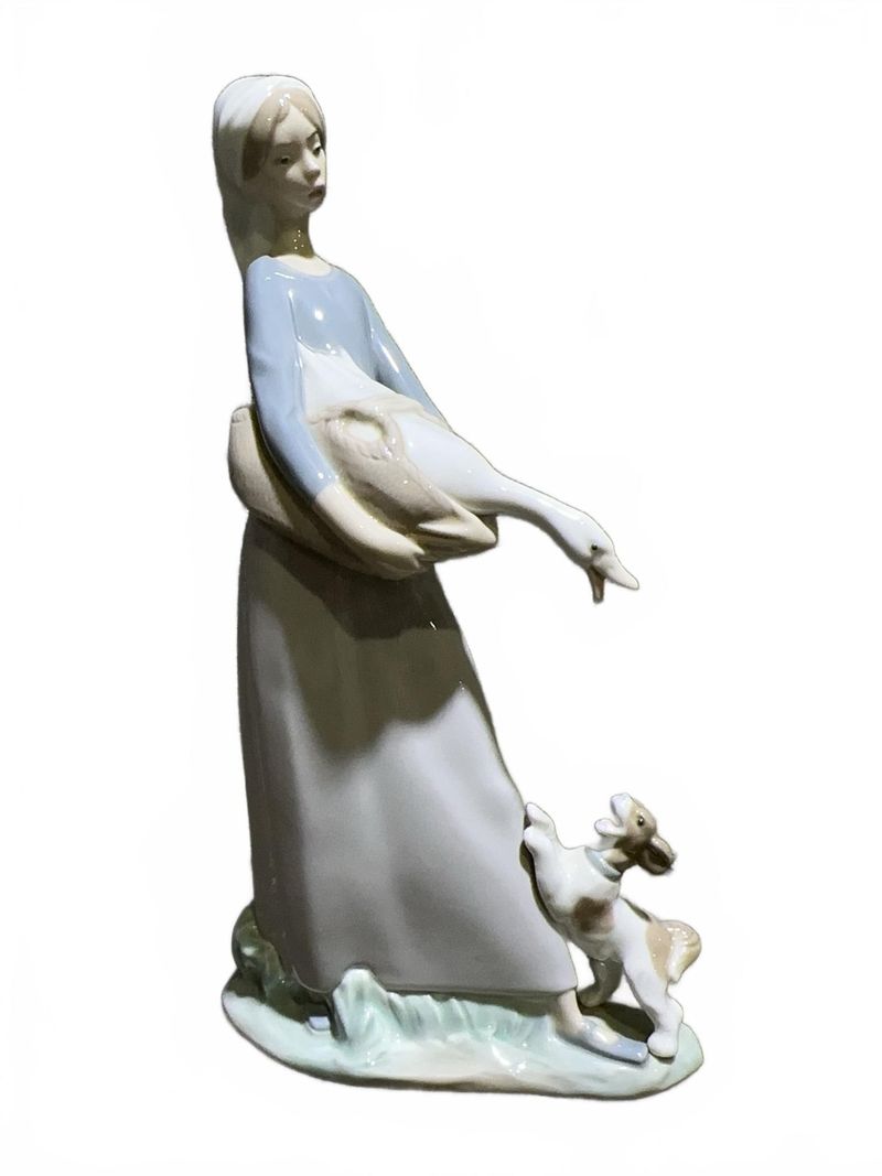 Lladro Porcelain Girl with Goose and Dog