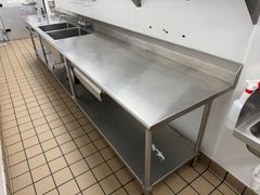 Large 14ft Stainless Steel Work Table With Double Sink - Image 2
