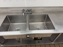Large 14ft Stainless Steel Work Table With Double Sink - Image 3