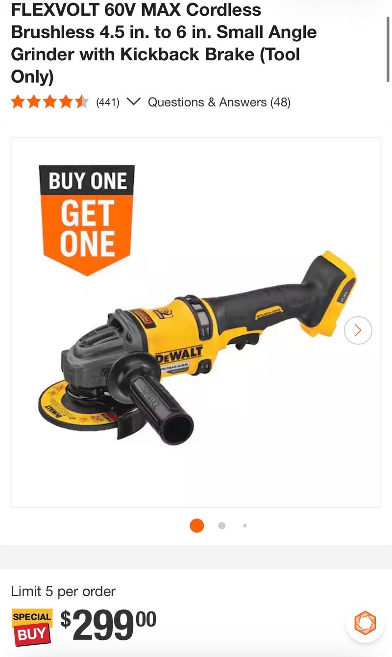 FLEXVOLT 60V MAX Cordless Brushless 4.5 in. to 6 in. Small Angle Grinder with Kickback Brake (Tool Only) - Image 1