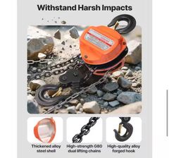 2 Ton Hand Chain Hoist 10 ft. Come Along, 4,400 lbs. Capacity G80 Gal.vanized Carbon Steel with Double-Pawl Brake - Image 2