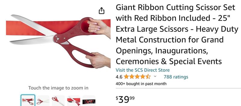 Giant Ribbon Cutting Scissor Set with Red Ribbon Included - 25 Extra Large  Scissors - Heavy Duty Metal Construction for Grand Openings