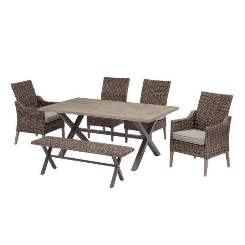 Hampton BayRock Cliff 6Piece Brown Wicker Outdoor Patio Dining Set
