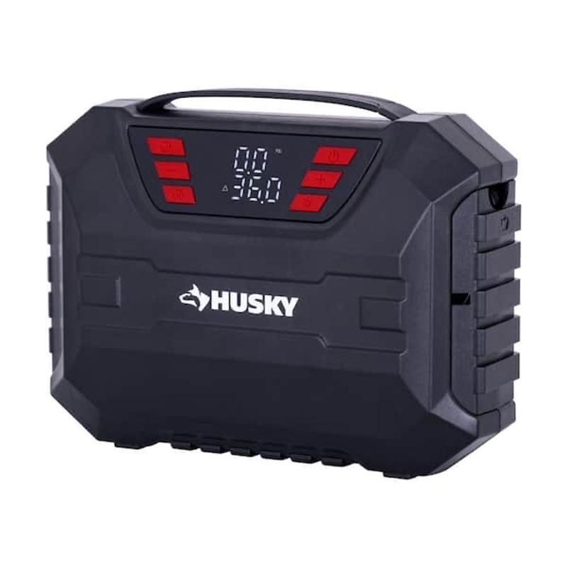 Husky 12-Volt DC Compact Quick Flow Air Compressor Air Pump Inflator with Digital Pressure Gauge, LED Light and Auto Shut Off A1215-006 - Image 1