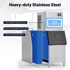 TITTLA 22.3 in. 520 lbs./24 Hours Freestanding Split Commercial Ice Maker in Silver 156-Full Size High-Density Ice Cubes/Cycle KMJRIM156-U - Image 3