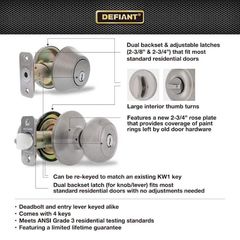 Defiant Hartford Satin Nickel Single Cylinder Keyed Entry Keyed Alike Project Pack - Image 4