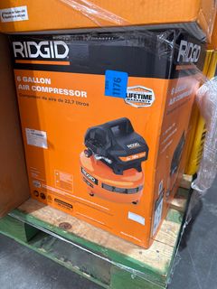 RIDGID6 Gal. 150 PSI Portable Electric Oil-Free Jobsite Pancake Air Compressor with Dual Pressure Gauges and 2-Quick Couplers - Image 2