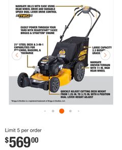 DEWALT21 in. 163cc Briggs and Stratton 725Exi Engine Rear Wheel Drive 3-in-1 Gas Self Propelled Walk Behind Lawn Mower - Image 2