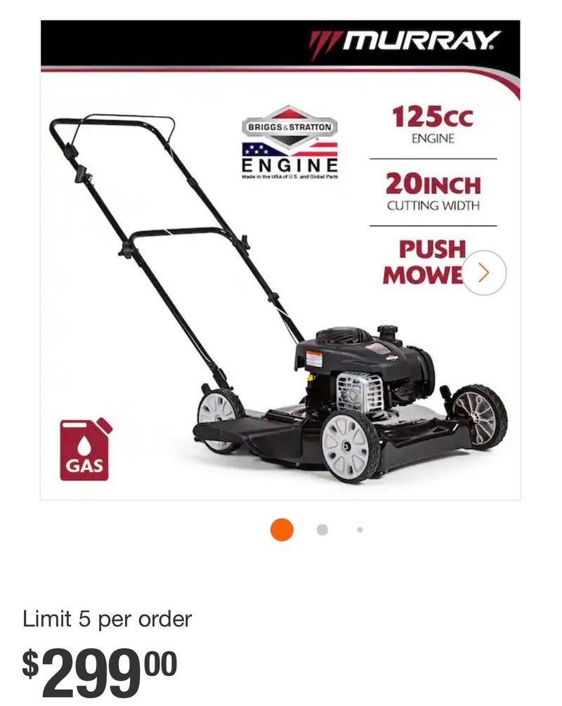 Murray20 in. 125 cc Briggs & Stratton Walk Behind Gas Push Lawn Mower with 4 Wheel Height Adjustment and Prime 'N Pull Start - Image 1