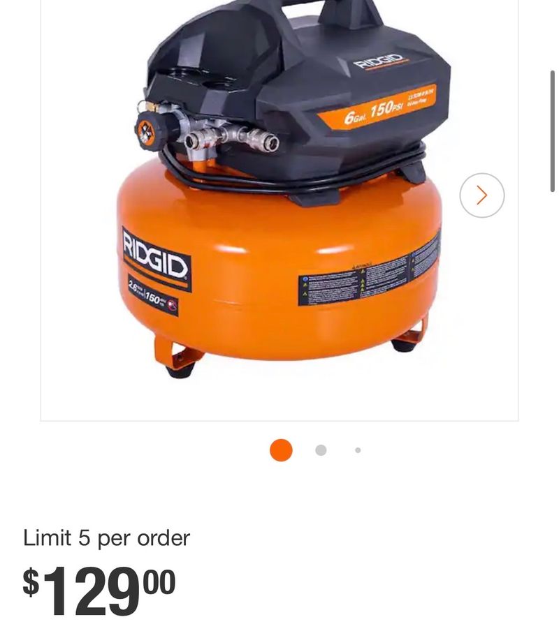 RIDGID6 Gal. 150 PSI Portable Electric Oil-Free Jobsite Pancake Air Compressor with Dual Pressure Gauges and 2-Quick Couplers - Image 1