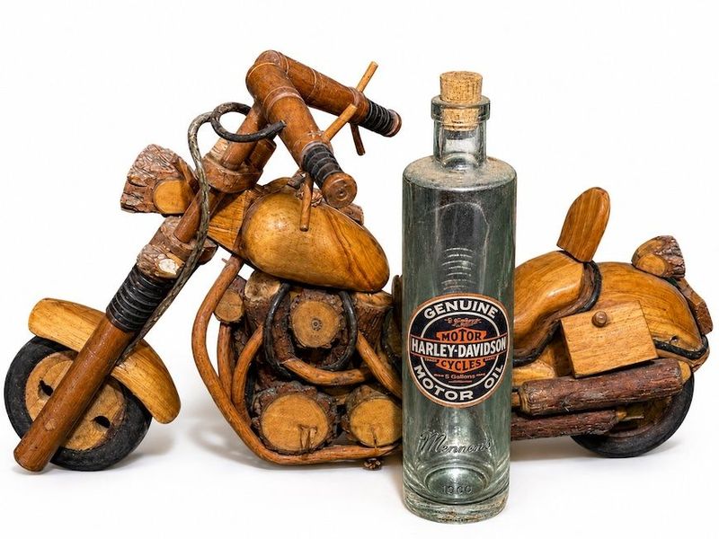 Wood Motorcycle And Harley Davidson Bottle