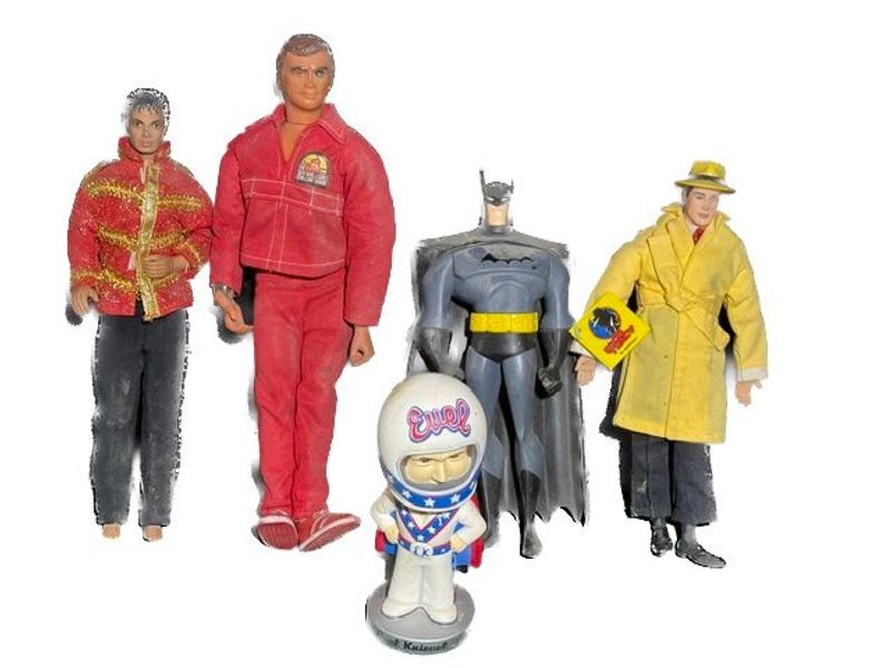 (4) Action Figures Including 6 Million Dollar Man, Batman, Dick Tracy, Michael Jackson, And Evil Kineval Bobble Head