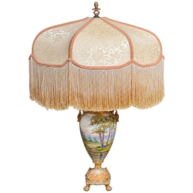Beautiul Hand Painted Lamp With Frilled Shade