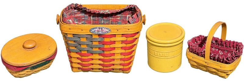 (3) Longaberger Baskets And Longaberger Crock With Candle