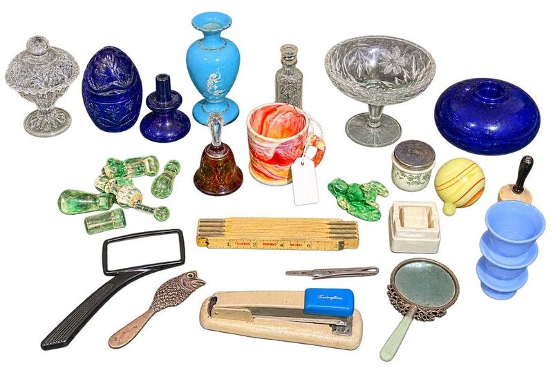 Miscellaneous Including Magnifying Glasses, Jiminy Cricket, Stapler, Ruler, Bells, Bottle Stoppers, And More