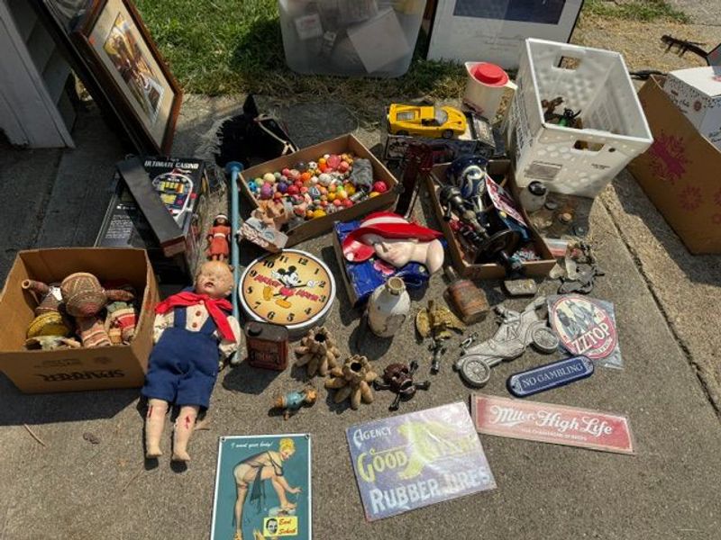 Collectibles Including Mickey Mouse Clock, Horse On A Stick, Nascar 2000 Die Cast, Indian, Metal Signs, And More