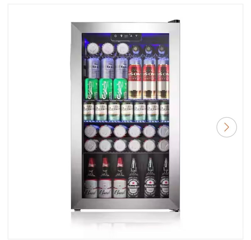 SIMZLIFE17.3 in. Single Zone-130 Can Freestanding Beverage and Wine Cooler in Silver, LED Light, UV Protection